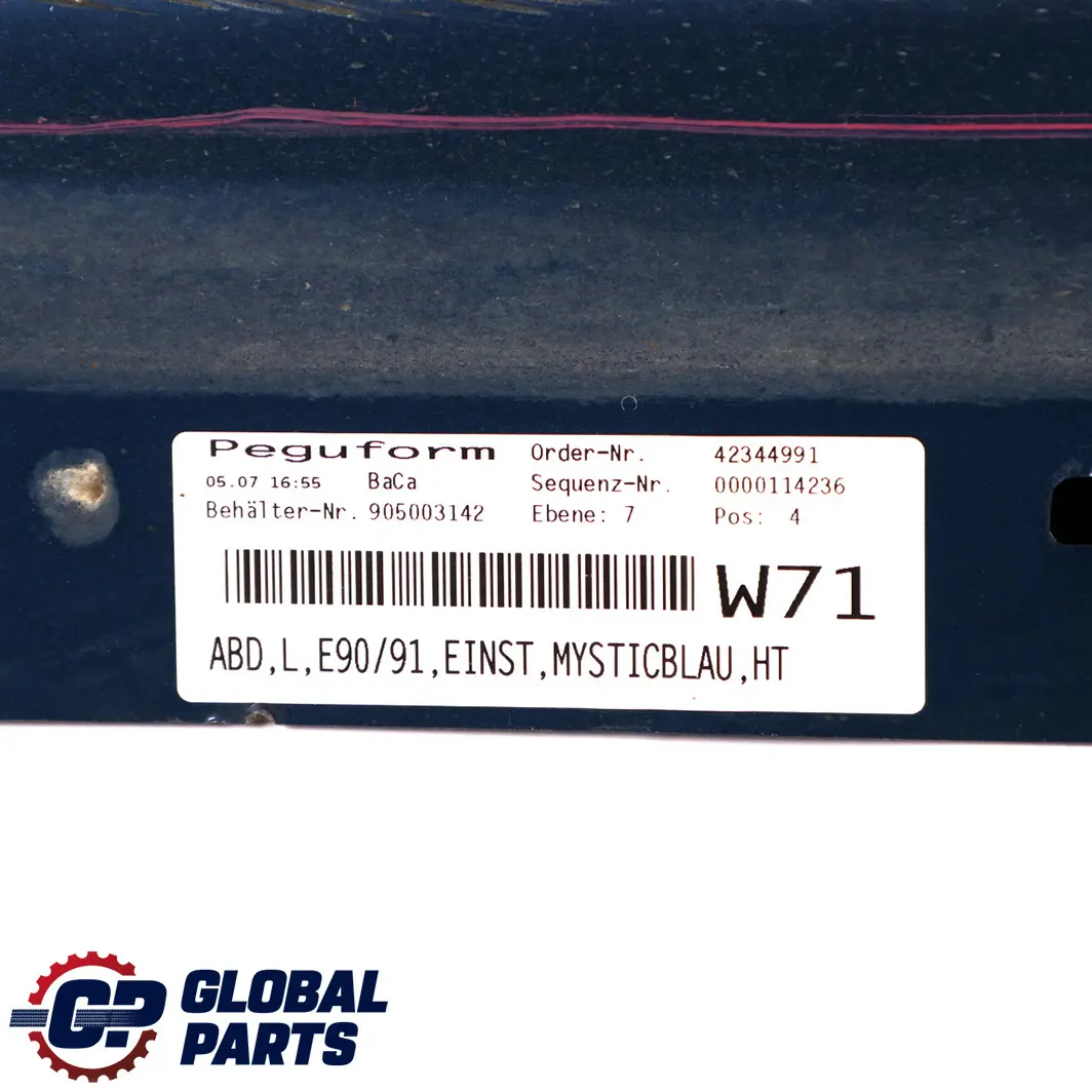 Sill Strip Side Trim Skirt Left N/S Mystic Blue - A07 to BMW 3 E90 E91 Cover with Part number 0032951 BMW 3 E90 E91 Cover Sill Strip Side Trim Skirt Left N/S Mystic Blue - A07 - SKU 0032951-MYS2 - Part number 0032951