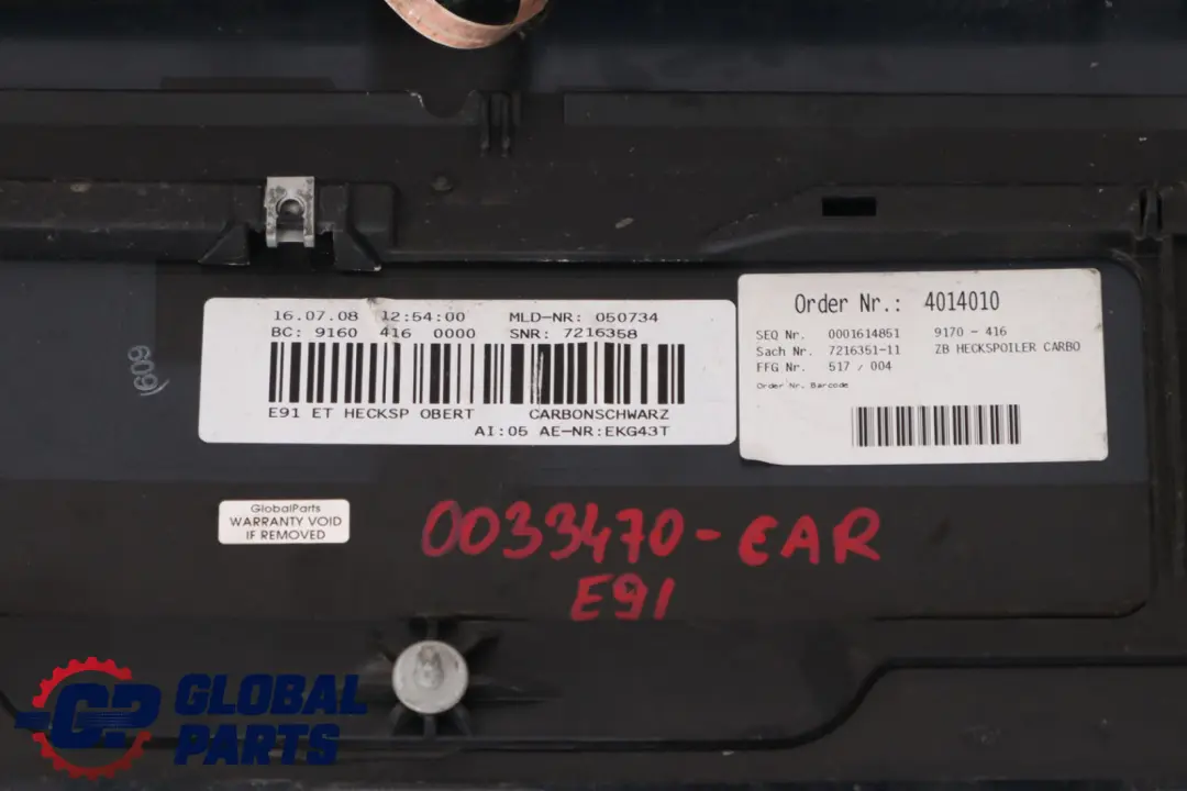 Trunk lid Rear Spoiler Carbonschwarz Metallic Black to BMW 3 Series E91 E91N LCI with Part number 33470 BMW 3 Series E91 E91N LCI Trunk lid Rear Spoiler Carbonschwarz Metallic Black - SKU 0033470-CAR - Part number 33470