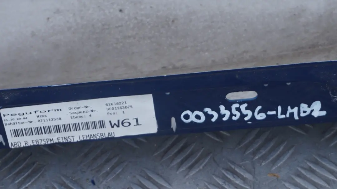 Bas de Porte Couverture Seuil Droite le Mans pour BMW E87 M Sport à propos du numéro de pièce 51770033556-LMB1 BMW E87 M Sport Bas de Porte Couverture Seuil Droite le Mans - SKU 0033556-LMB2 - Numéro de pièce 51770033556-LMB1