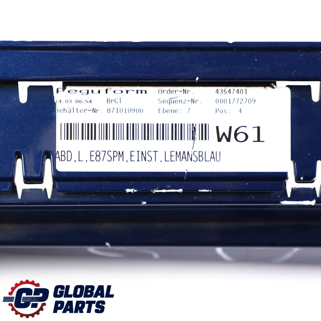 Sill Strip Side Skirt Left N/S Le Mans Blue to BMW 1 Series 5 E87 E87N M Sport with Part number 0033557 BMW 1 Series 5 E87 E87N M Sport Sill Strip Side Skirt Left N/S Le Mans Blue - SKU 0033557-LMB5 - Part number 0033557