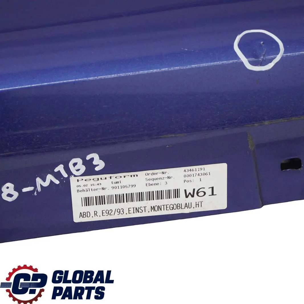  Side Skirt BMW E92 E93 Sill Strip Right O/S Montegoblau Blue - A51 - SKU 0034058-MTB3 - Part number 0034058