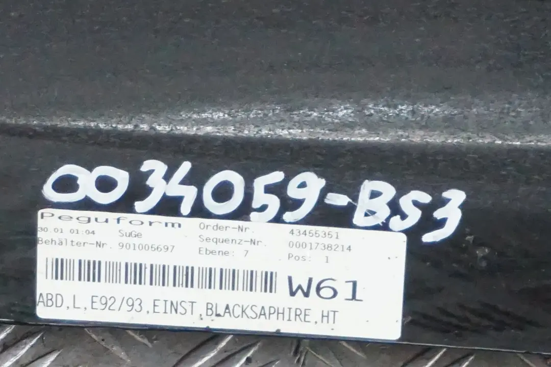 BMW 3 Series E92 E93 3 Sill Strip Side Skirt Left N/S Black Sapphire Metallic - SKU 0034059-BS3 - Part number 0034059