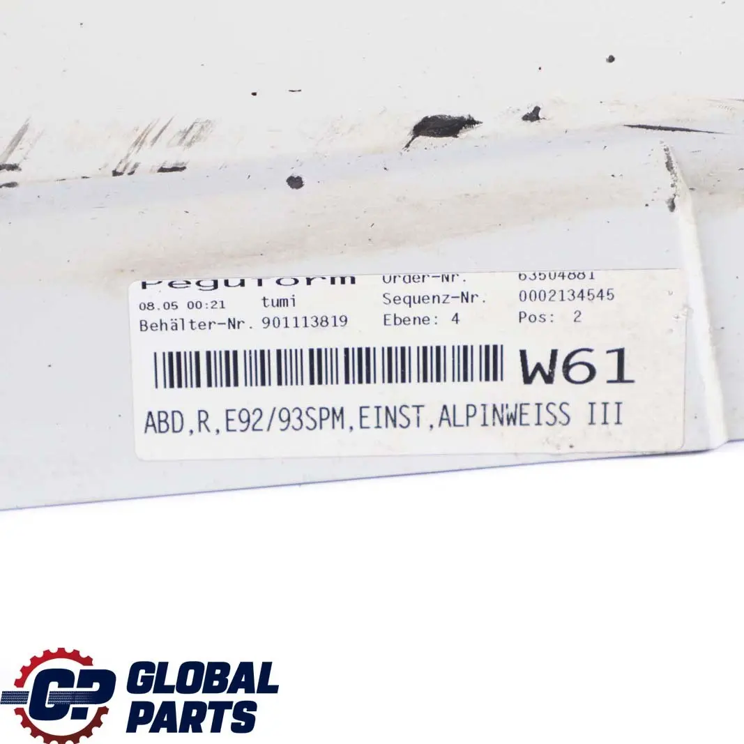 Sill Strip Side Skirt Right O/S Alpinweiss Alpine White to BMW E92 E93 M Sport with Part number 0036124 BMW E92 E93 M Sport Sill Strip Side Skirt Right O/S Alpinweiss Alpine White - SKU 0036124-AW - Part number 0036124