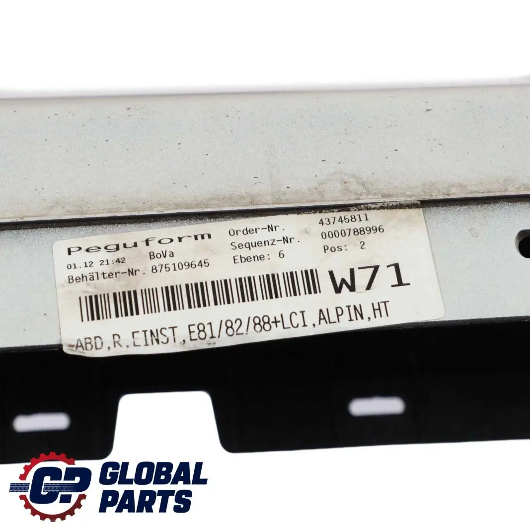 Sill Strip Side Skirt Right O/S Alpinweiss Alpin White to BMW E81 E82 E88 with Part number 0036142 BMW E81 E82 E88 Sill Strip Side Skirt Right O/S Alpinweiss Alpin White - SKU 0036142-AW4 - Part number 0036142