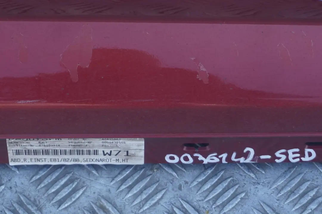 Sill Strip Side Skirt Right O/S Sedonarot Red - A79 to BMW 1 Series E81 E82 E88 with Part number 0036142 BMW 1 Series E81 E82 E88 Sill Strip Side Skirt Right O/S Sedonarot Red - A79 - SKU 0036142-SED - Part number 0036142