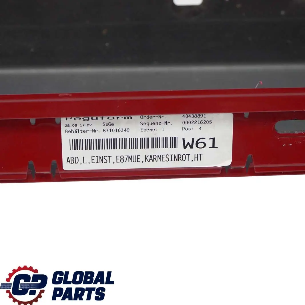 Schwellerleiste Blende Schweller Links Karmesinrot Rot - A61 für BMW 1 E87 LCI mit Teilenummer 0036145 BMW 1 E87 LCI Schwellerleiste Blende Schweller Links Karmesinrot Rot - A61 - SKU 0036145-KAR2 - Teilenummer 0036145