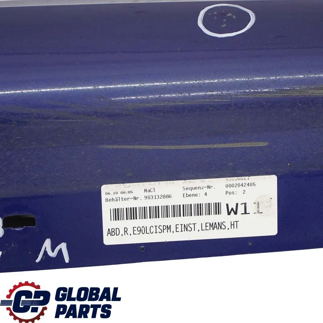 BMW E90 E91 LCI M Sport Listello Portiera Gonna Destra le Mans Blu 381 - SKU 0037230-LMB - Numero di parte 0037230