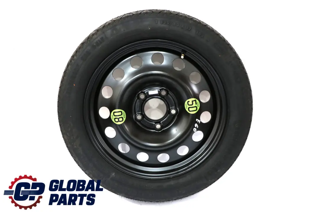 Rueda De Recambio Compacta Acero Negro 135/80 R17 para BMW E60 con número de pieza 0308889 BMW E60 Rueda De Recambio Compacta Acero Negro 135/80 R17 - SKU 0308889 - Número de pieza 0308889
