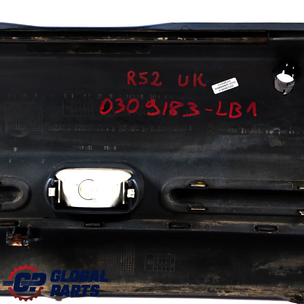 Complete Rear Bumper PDC Holes Panel Lightning Blue to Mini Cooper One R52 Cabrio with Part number 0309183 Mini Cooper One R52 Cabrio Complete Rear Bumper PDC Holes Panel Lightning Blue - SKU 0309183-LB1 - Part number 0309183