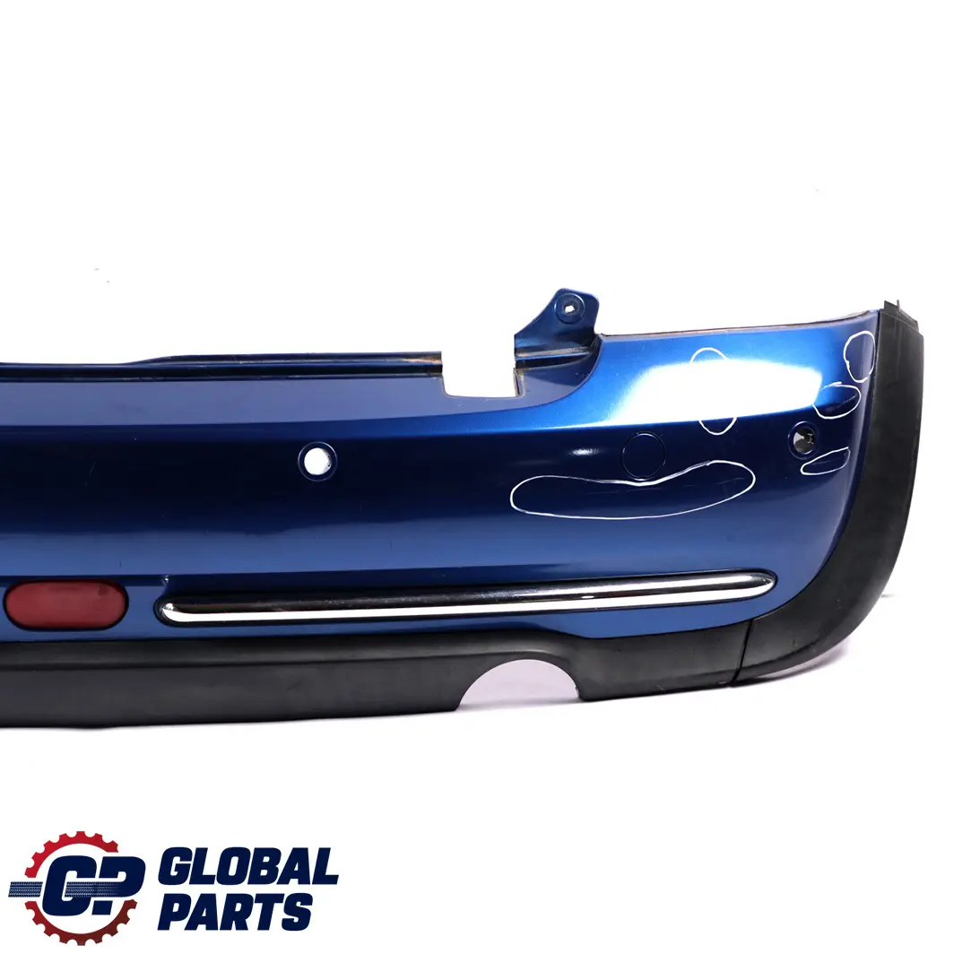 Complete Rear Bumper PDC Holes Panel Lightning Blue to Mini Cooper One R52 Cabrio with Part number 0309183 Mini Cooper One R52 Cabrio Complete Rear Bumper PDC Holes Panel Lightning Blue - SKU 0309183-LB1 - Part number 0309183