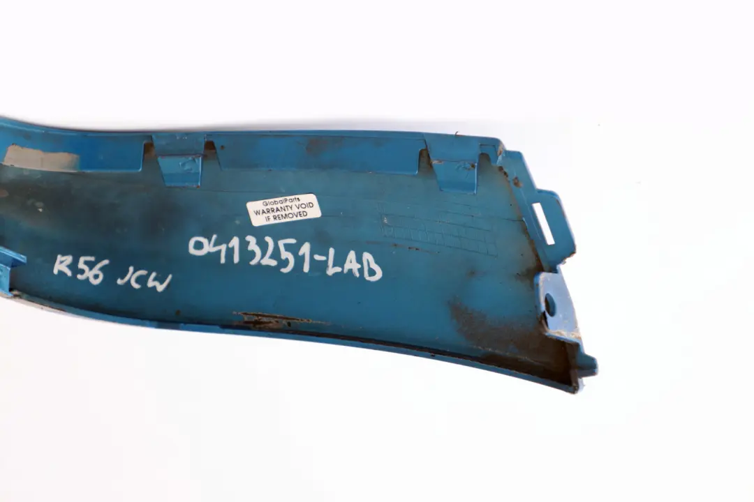 Bumper Left N/S Extension Trim Panel Laser Blue to BMW MINI Cooper S R56 JCW Rear with Part number 0413251 BMW MINI Cooper S R56 JCW Rear Bumper Left N/S Extension Trim Panel Laser Blue - SKU 0413251-LAB - Part number 0413251