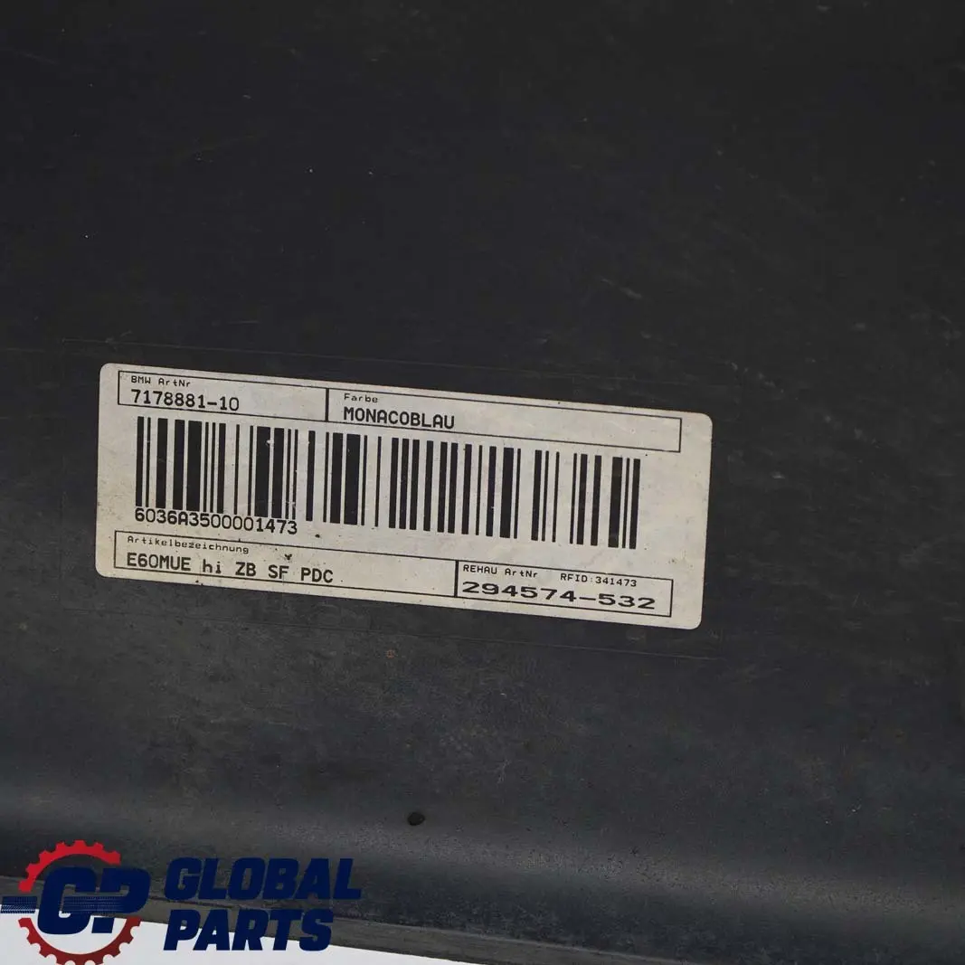 Bumper PDC Monacoblau Monaco Blue - A35 to BMW 5 Series E60 LCI 1 Saloon Rear with Part number 0422349 BMW 5 Series E60 LCI 1 Saloon Rear Bumper PDC Monacoblau Monaco Blue - A35 - SKU 0422349-MB1 - Part number 0422349