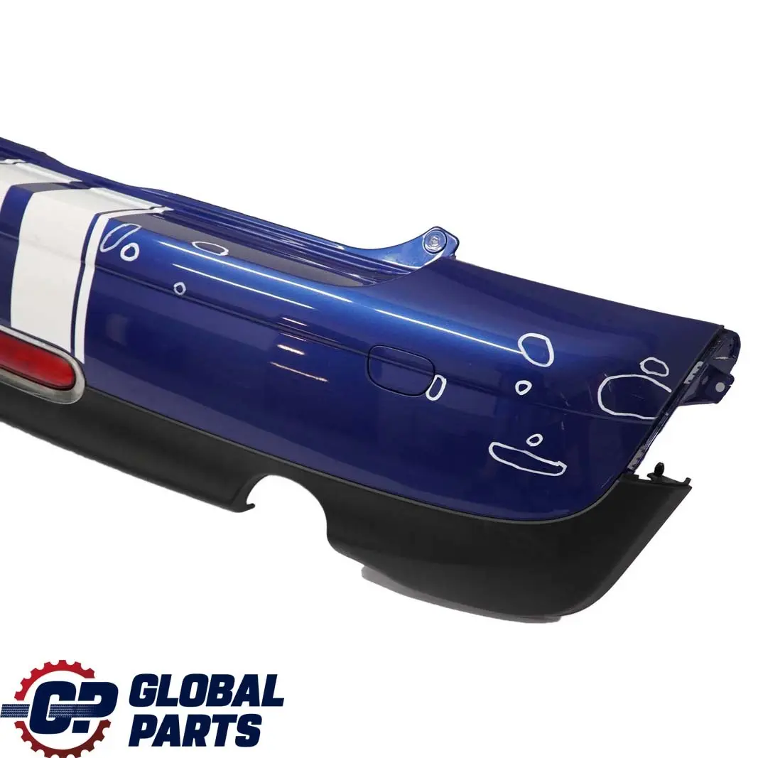 Stossfänger Hinten Lightning Blue Blau Metallic - A63 für BMW Mini Cooper R56 R57 mit Teilenummer 0430249 BMW Mini Cooper R56 R57 Stossfänger Hinten Lightning Blue Blau Metallic - A63 - SKU 0430249-LB2 - Teilenummer 0430249