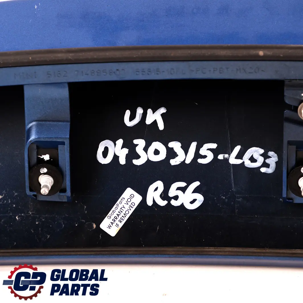 Spoiler Trim Panel Lightning Blue Metallic - A63 to BMW Mini Cooper One R56 Rear with Part number 0430315 BMW Mini Cooper One R56 Rear Spoiler Trim Panel Lightning Blue Metallic - A63 - SKU 0430315-LB2 - Part number 0430315