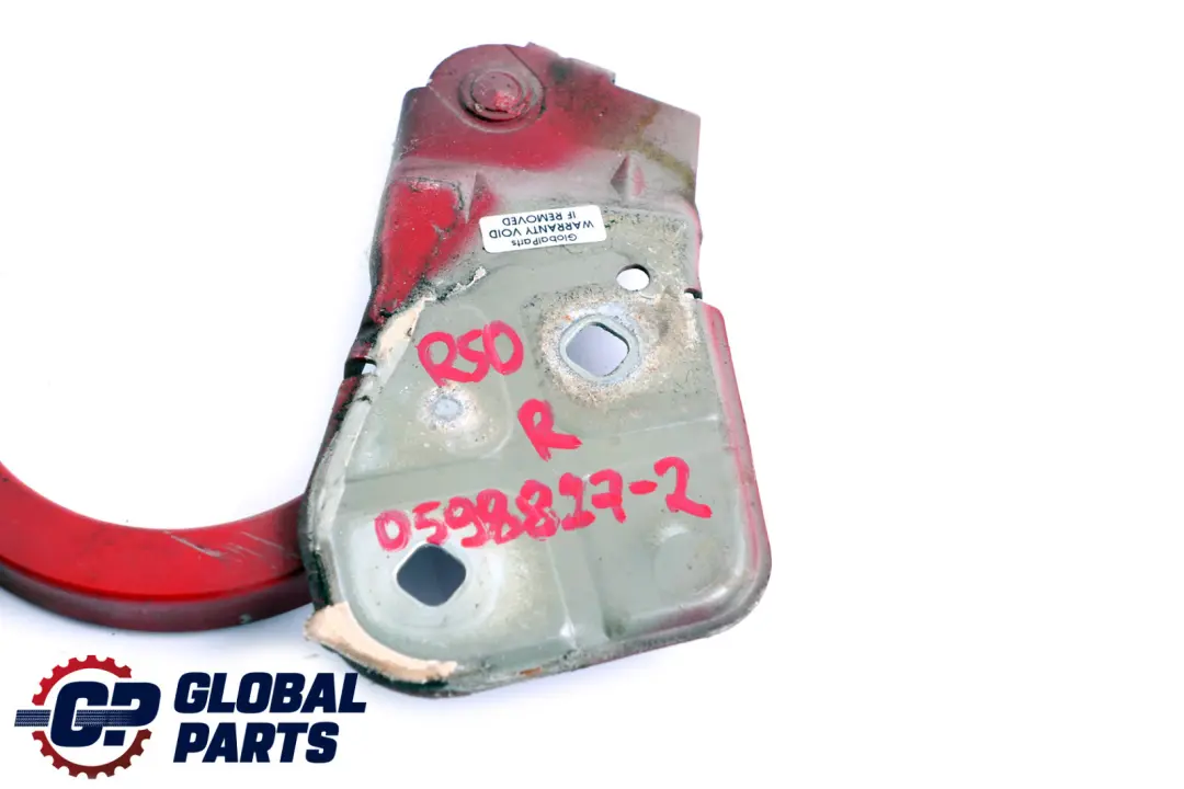 Right O/S Engine Hood Hinge Bonnet Chilli Red to Mini Cooper One 2 R50 R52 R53 with Part number 598827 Mini Cooper One 2 R50 R52 R53 Right O/S Engine Hood Hinge Bonnet Chilli Red - SKU 0598827-2 - Part number 598827