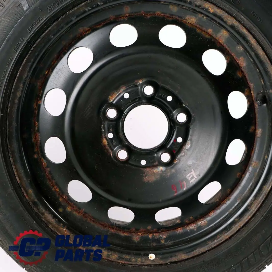 Stahl Felge Schwarz Reifen Bridgestone 205/55 R16 16" 7J ET:47 für BMW E46 mit Teilenummer BMW E46 Stahl Felge Schwarz Reifen Bridgestone 205/55 R16 16" 7J ET:47 - SKU 1095013 - Teilenummer