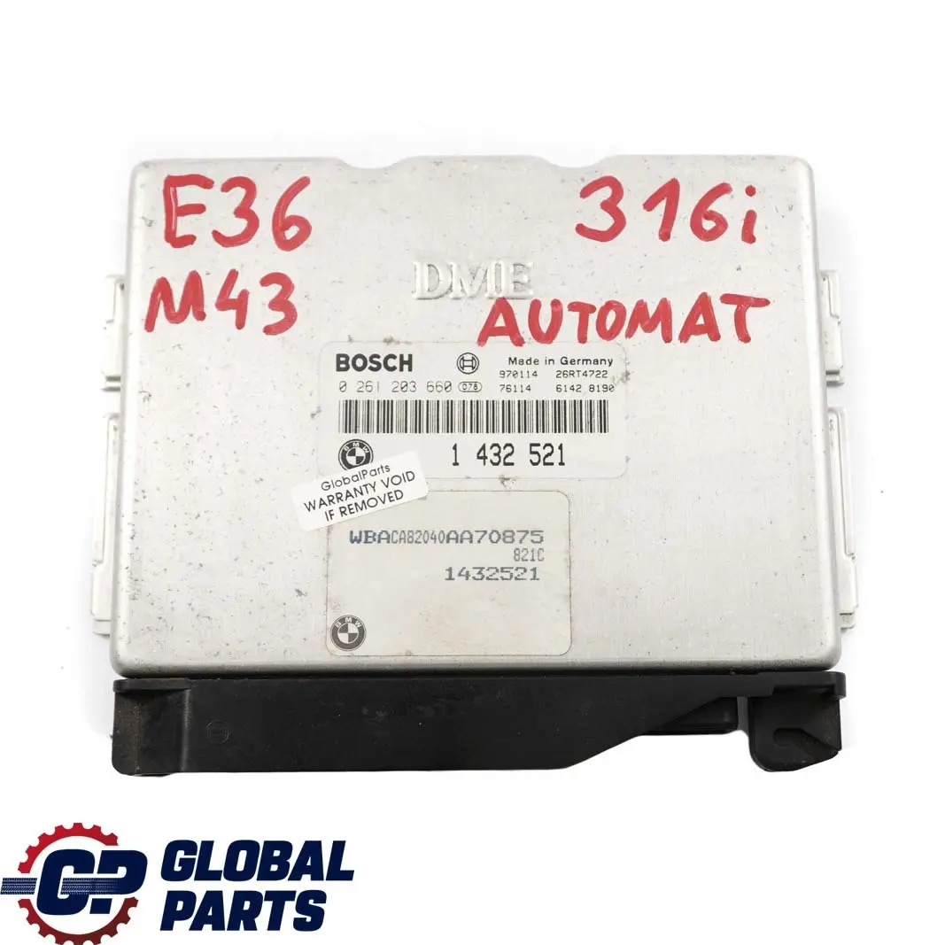 BMW E36 316i Motor Petrol M43 102HP Steuergerät DME Automatikgetriebe - SKU 1432521 - Teilenummer 1432521