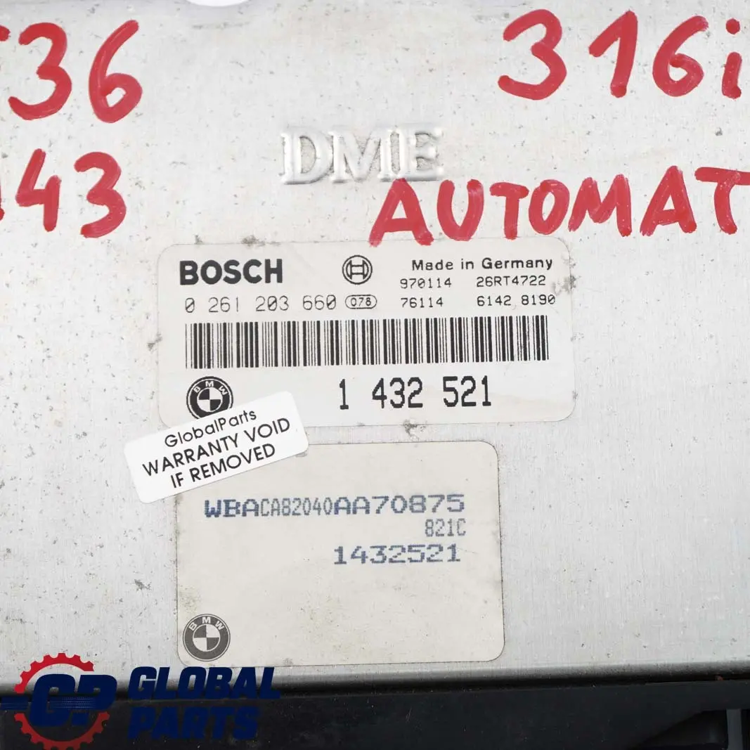 BMW E36 316i Moteur Essence M43 102HP Unite Dme Transmission Automatique - SKU 1432521 - Numéro de pièce 1432521