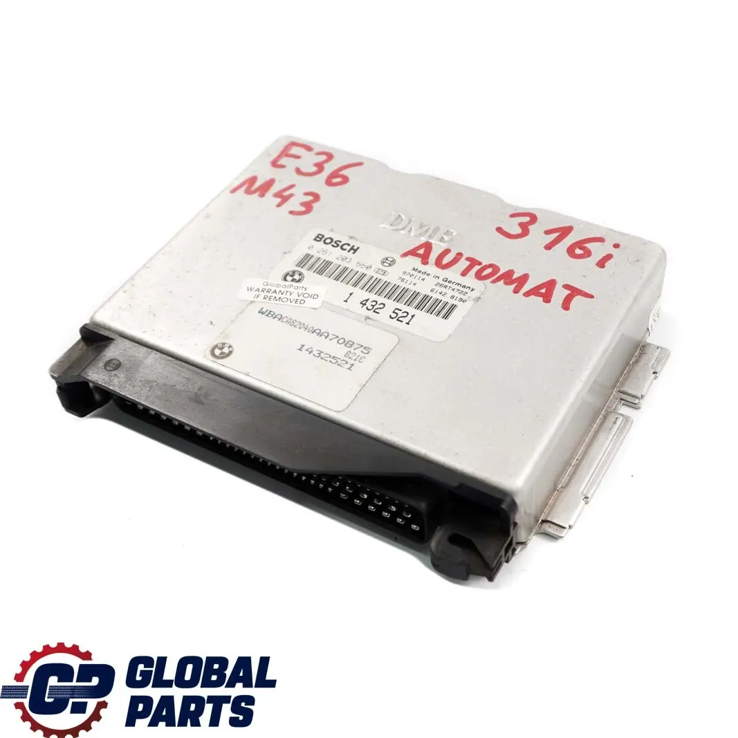 M43 102HP ECU Kit DME Caja Cambios Automatica para BMW E36 316i Motor con número de pieza 1432521 BMW E36 316i Motor M43 102HP ECU Kit DME Caja Cambios Automatica - SKU 1432521 - Número de pieza 1432521