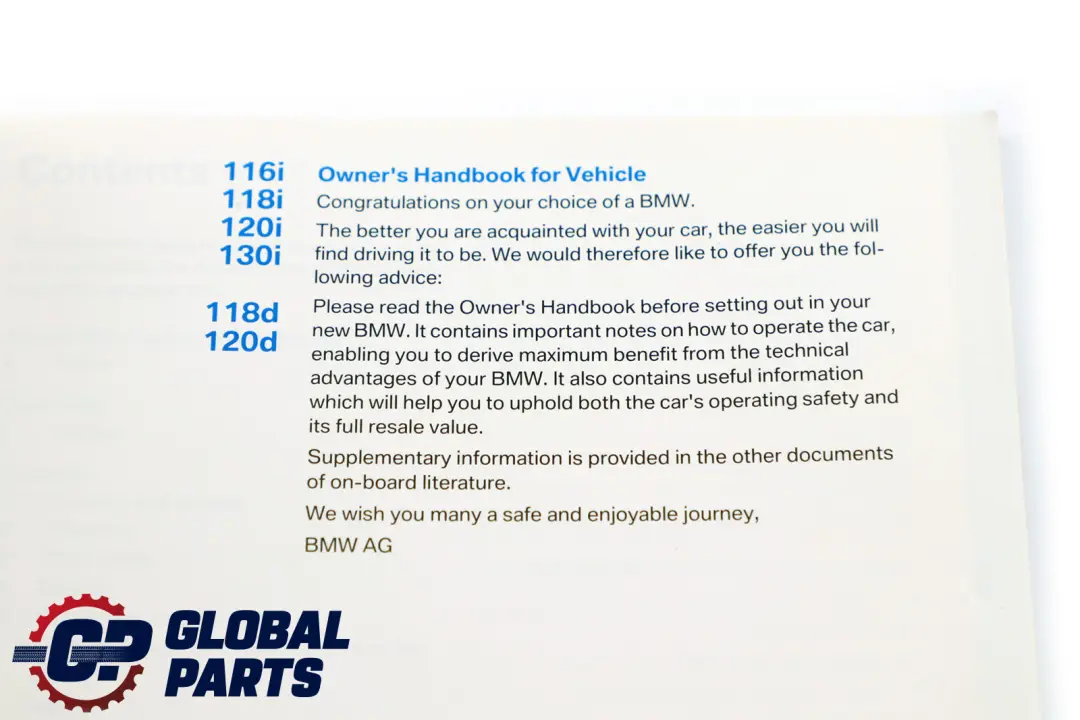 BMW 1 Series E87 Owner's Handbook Book 0 01410 - SKU 159974 - Part number 0159974
