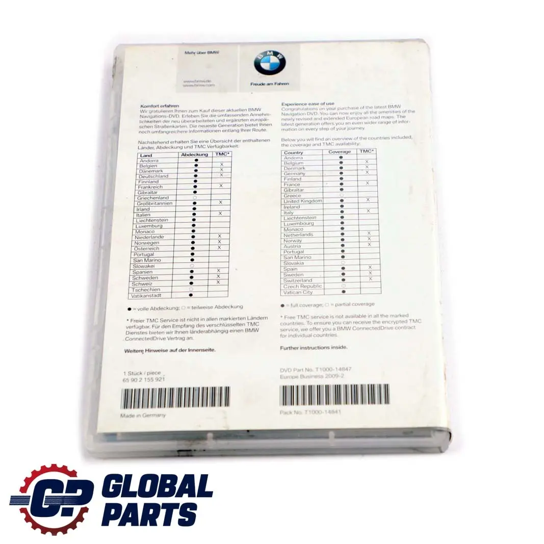 BMW DVD Road Map Europe Business 2009-2 6590 - SKU 2155921 - Part number 2155921