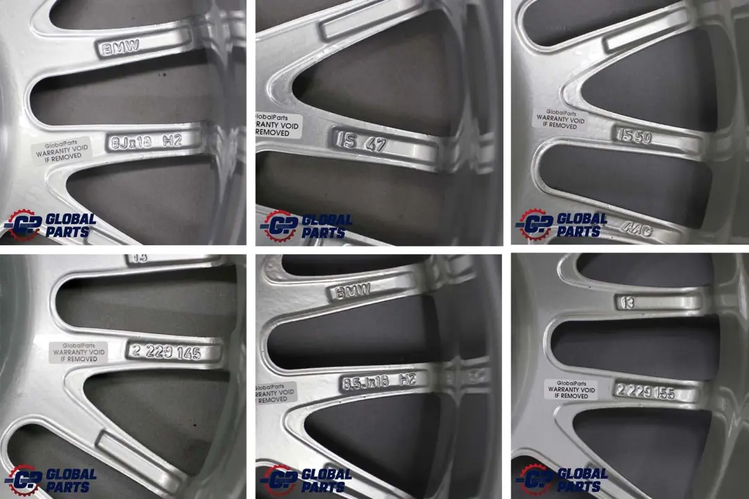 Complete Set 4x Alloy Wheel Rim 18" V Spoke 72 2229145 2229155 to BMW E46 Silver with Part number 2229145/2229155 BMW E46 Silver Complete Set 4x Alloy Wheel Rim 18" V Spoke 72 2229145 2229155 - SKU 2229145/2229155 - Part number 2229145/2229155