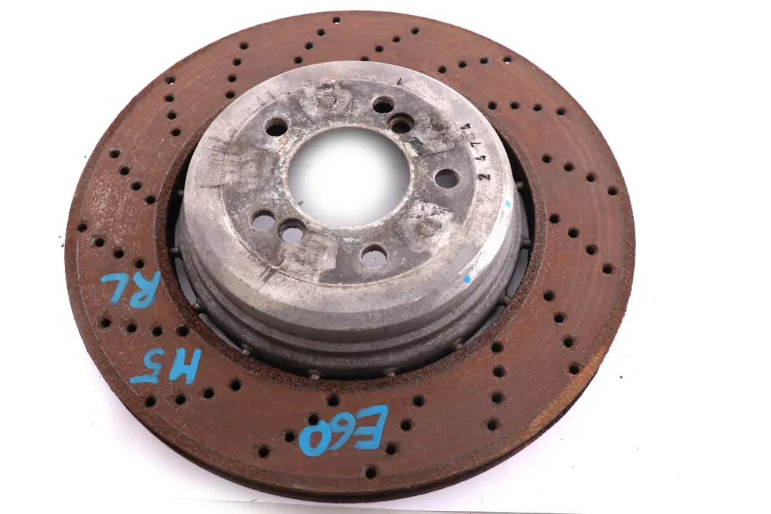 Left N/S Ventilated Perforated Wheel Brake Disc to BMW 5 Series E60 M5 E63 M6 Rear with Part number 2282807 BMW 5 Series E60 M5 E63 M6 Rear Left N/S Ventilated Perforated Wheel Brake Disc - SKU 2282807 - Part number 2282807