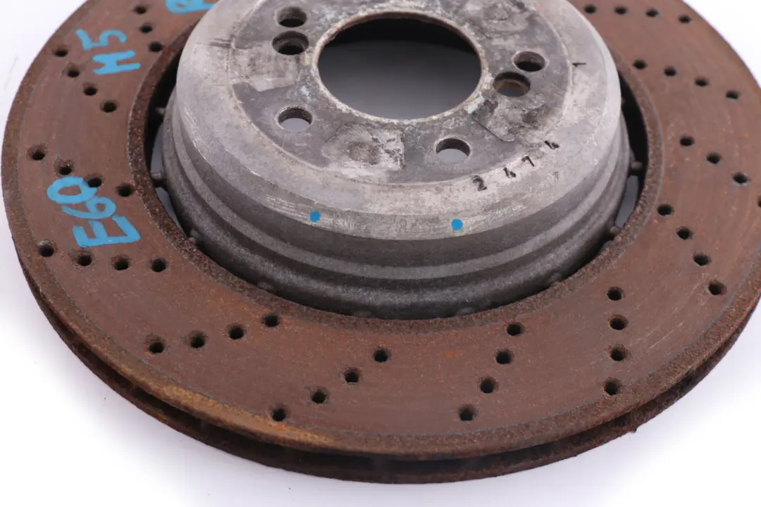Left N/S Ventilated Perforated Wheel Brake Disc to BMW 5 Series E60 M5 E63 M6 Rear with Part number 2282807 BMW 5 Series E60 M5 E63 M6 Rear Left N/S Ventilated Perforated Wheel Brake Disc - SKU 2282807 - Part number 2282807