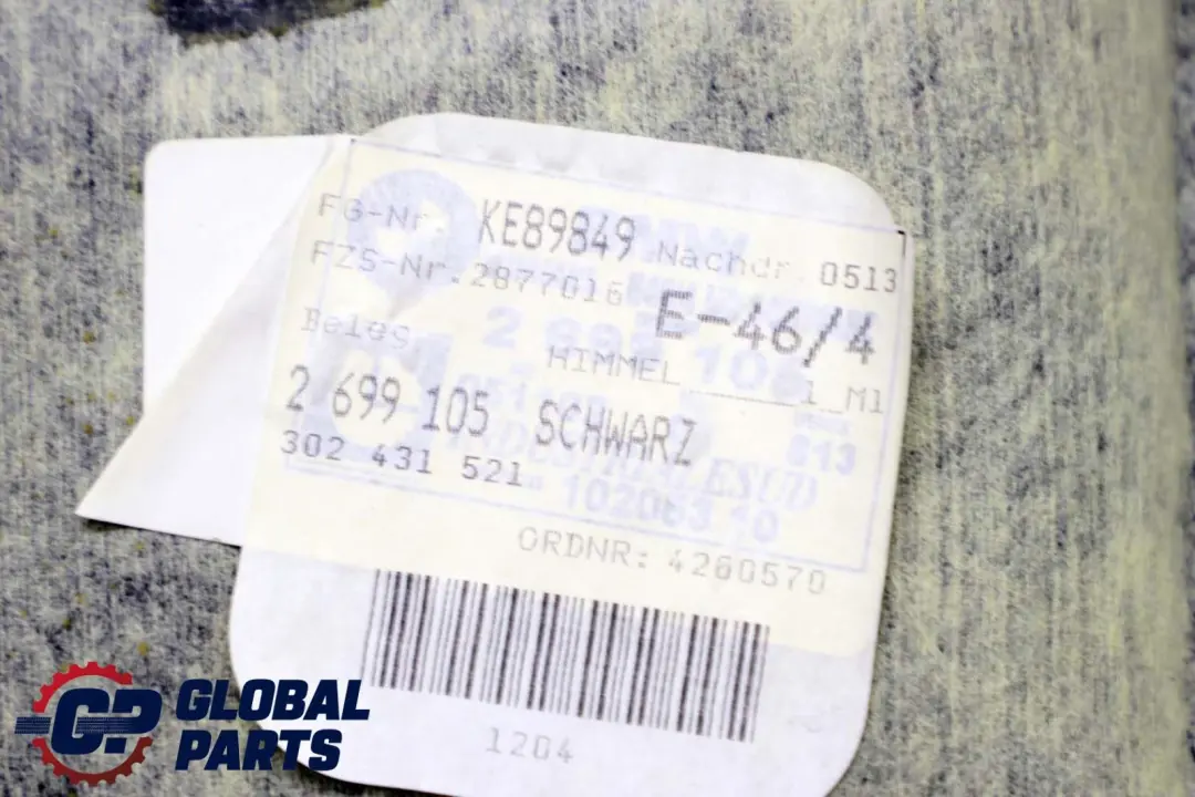 Headlining Roof Lining Black to BMW 3 Series E46 Saloon with Part number 2699105 BMW 3 Series E46 Saloon Headlining Roof Lining Black - SKU 2699105 - Part number 2699105