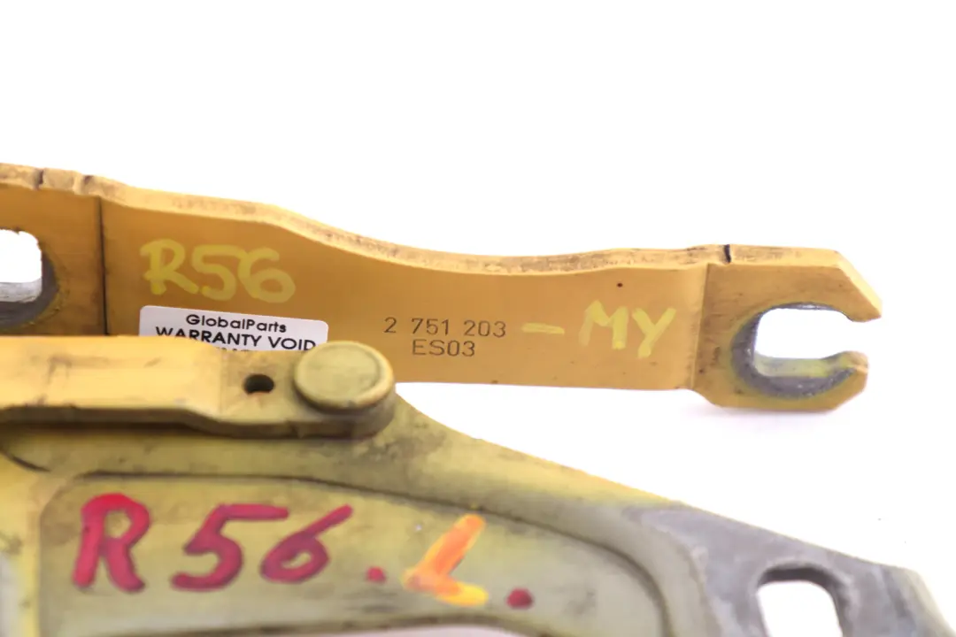 Charniere Rabat a Gauche Mellow Yellow A58 pour Mini Cooper R55 R56 à propos du numéro de pièce 2751203 Mini Cooper R55 R56 Charniere Rabat a Gauche Mellow Yellow A58 - SKU 2751203-MY - Numéro de pièce 2751203