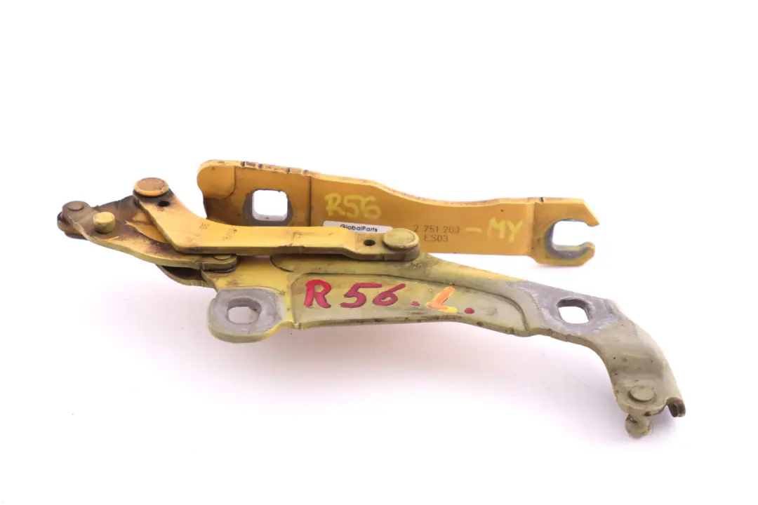 Left Hood Bonnet Hinge Mellow Yellow A58 N/S to BMW Mini Cooper R55 R56 with Part number 2751203 BMW Mini Cooper R55 R56 Left Hood Bonnet Hinge Mellow Yellow A58 N/S - SKU 2751203-MY - Part number 2751203