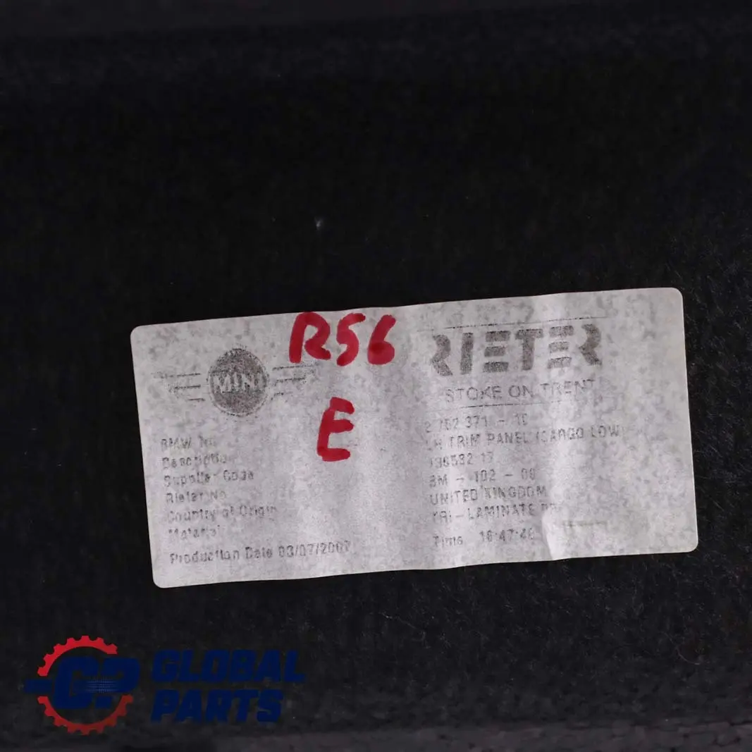 Pannello Bagagliaio Posteriore Sinistro per Mini Cooper R56 LCI con numero di parte 2752371 Mini Cooper R56 LCI Pannello Bagagliaio Posteriore Sinistro - SKU 2752371-1 - Numero di parte 2752371