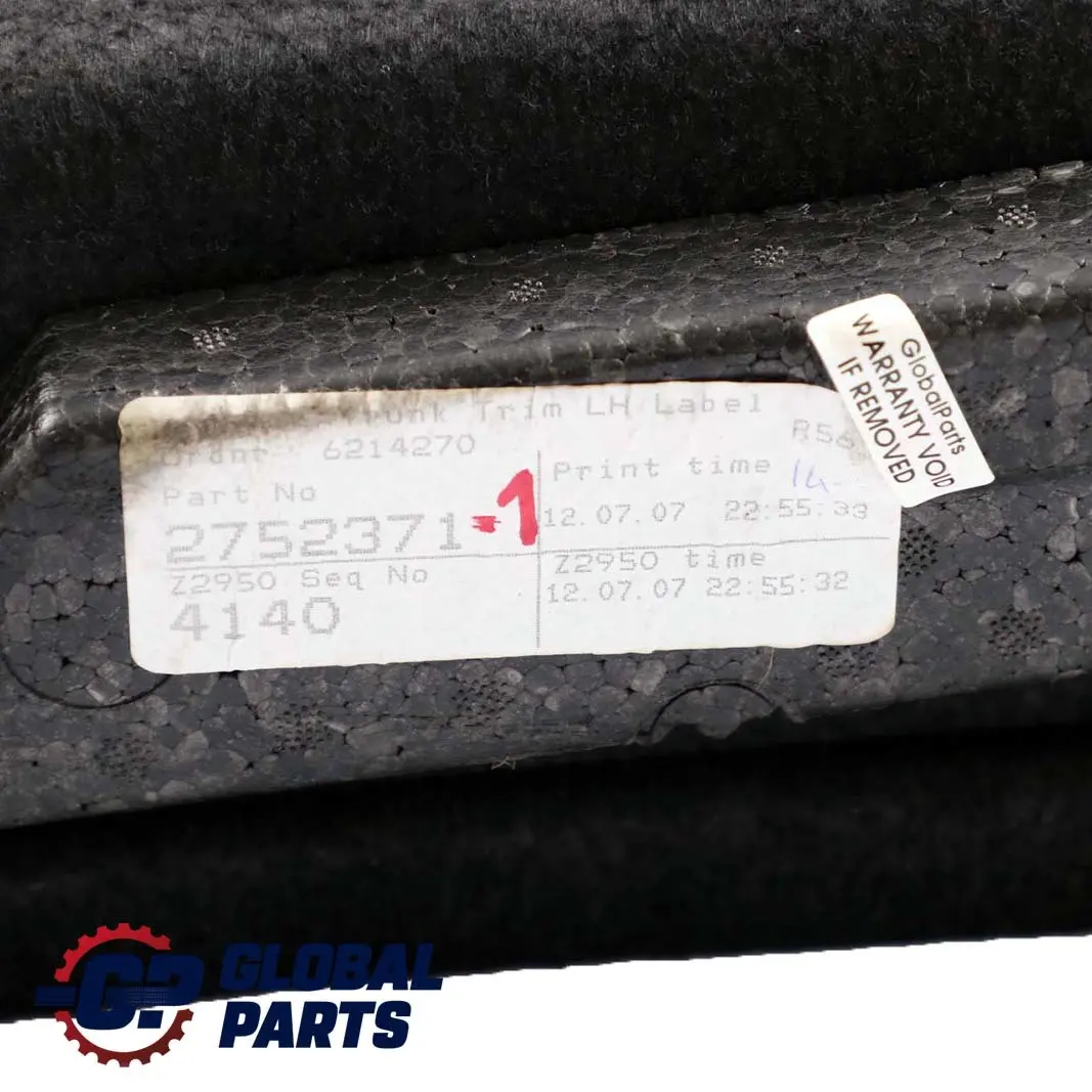 Cubremaletero Panel Trasero Izquierdo para Mini Cooper One R56 R56 LCI 1 con número de pieza 2752371 Mini Cooper One R56 R56 LCI 1 Cubremaletero Panel Trasero Izquierdo - SKU 2752371-1 - Número de pieza 2752371