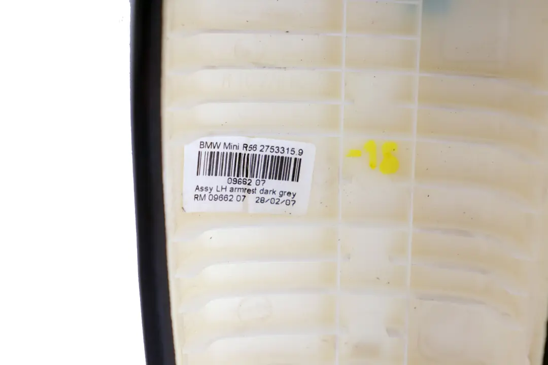 Armrest Door Trim Panel Front Left N/S Dark Grey to Mini Cooper One 18 R55 R56 with Part number 2753315 Mini Cooper One 18 R55 R56 Armrest Door Trim Panel Front Left N/S Dark Grey - SKU 2753315-18 - Part number 2753315