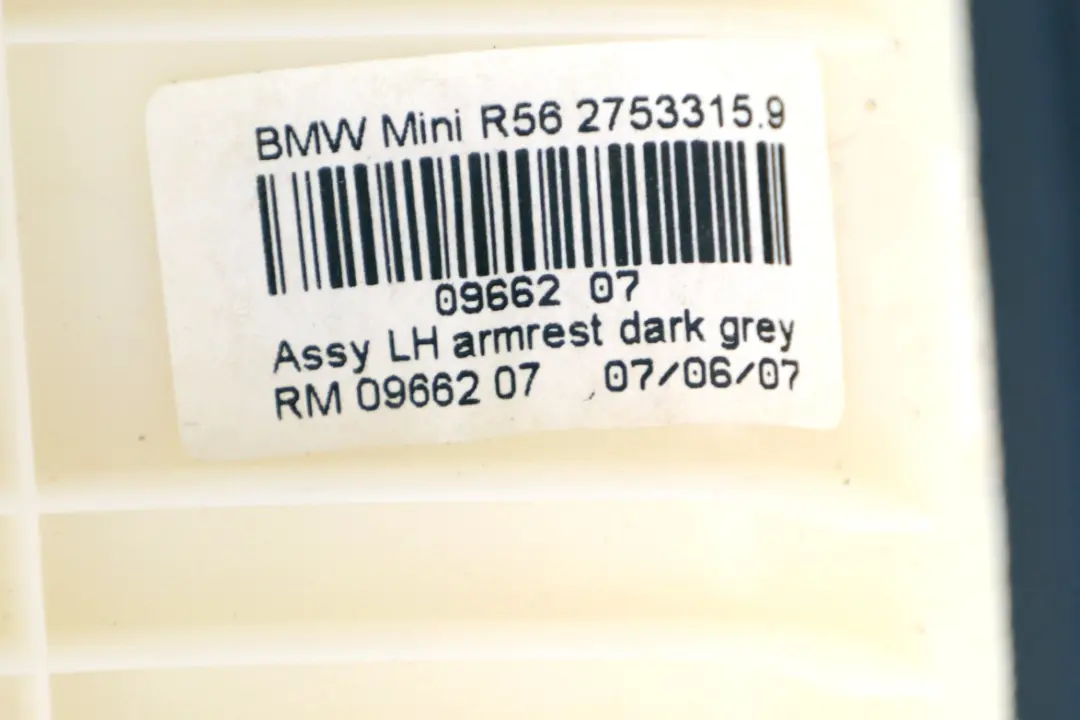 Armrest Door Trim Panel Left N/S Dark Grey to BMW MINI Cooper One 1 R55 R56 with Part number 2753315 BMW MINI Cooper One 1 R55 R56 Armrest Door Trim Panel Left N/S Dark Grey - SKU 2753315-1 - Part number 2753315