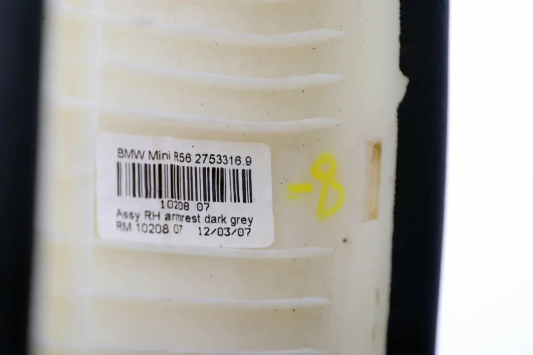 Armrest Door Trim Panel Front Right O/S Dark Grey to Mini 8 R55 R56 with Part number 2753316 Mini 8 R55 R56 Armrest Door Trim Panel Front Right O/S Dark Grey - SKU 2753316-8 - Part number 2753316