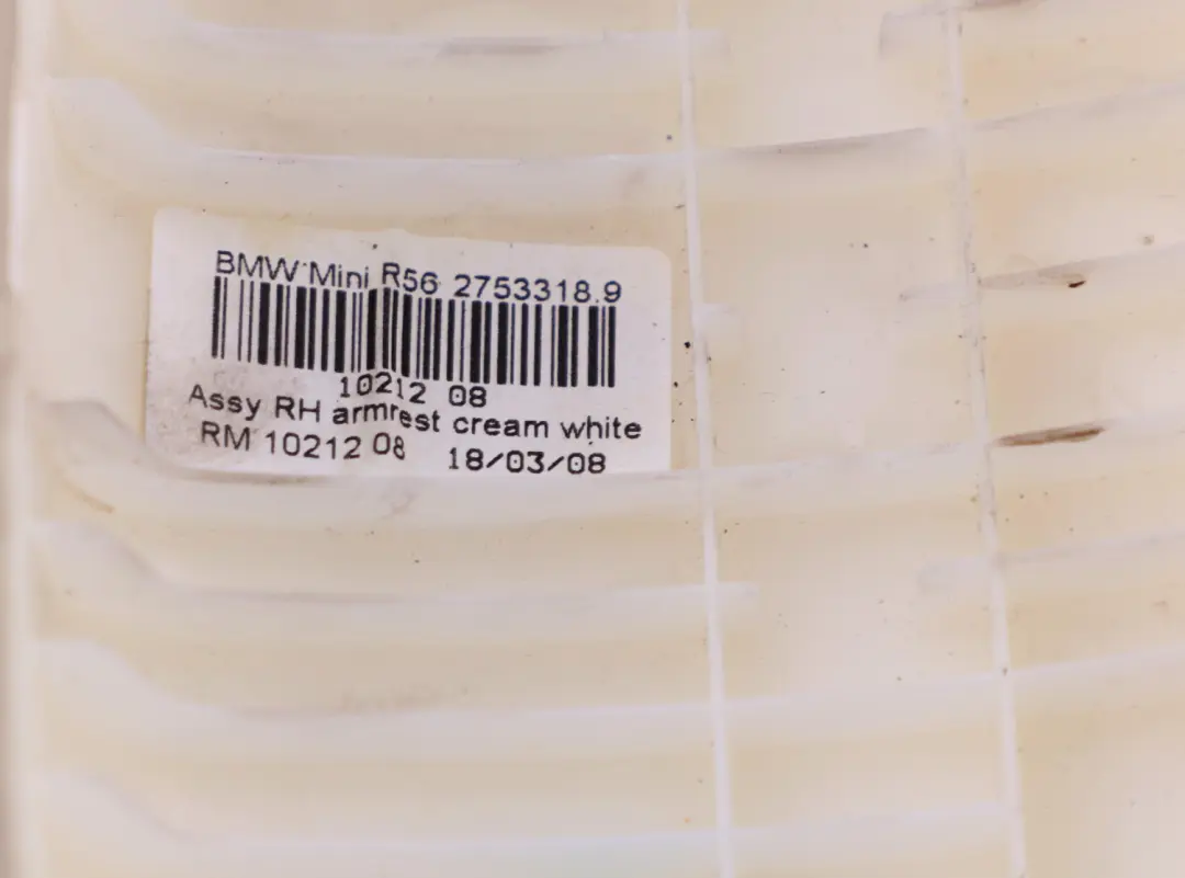 Accoudoir devant a Droite Creme Blanc Creme pour Mini Cooper R56 R57 à propos du numéro de pièce 2753318 Mini Cooper R56 R57 Accoudoir devant a Droite Creme Blanc Creme - SKU 2753318 - Numéro de pièce 2753318