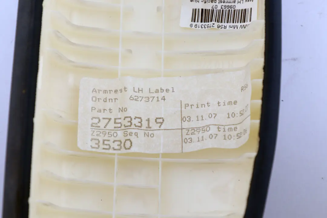 Armrest Door Trim Panel Left N/S Pacific Blue to BMW Mini Cooper One R55 R56 with Part number 2753319 BMW Mini Cooper One R55 R56 Armrest Door Trim Panel Left N/S Pacific Blue - SKU 2753319 - Part number 2753319