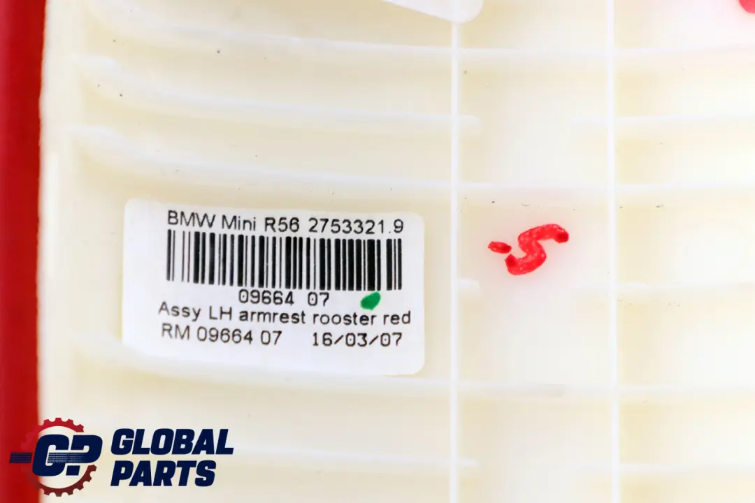 Armlehne Türverkleidung Vorne Links Rooster Red 2752473 für Mini Cooper R55 R56 mit Teilenummer 2753321 Mini Cooper R55 R56 Armlehne Türverkleidung Vorne Links Rooster Red 2752473 - SKU 2753321-5 - Teilenummer 2753321