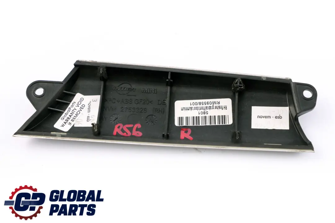 Trim Inner Door Handle Right O/S Brushed Alloy to Mini Cooper R55 R56 R57 LCI with Part number 2753328 Mini Cooper R55 R56 R57 LCI Trim Inner Door Handle Right O/S Brushed Alloy - SKU 2753328 - Part number 2753328