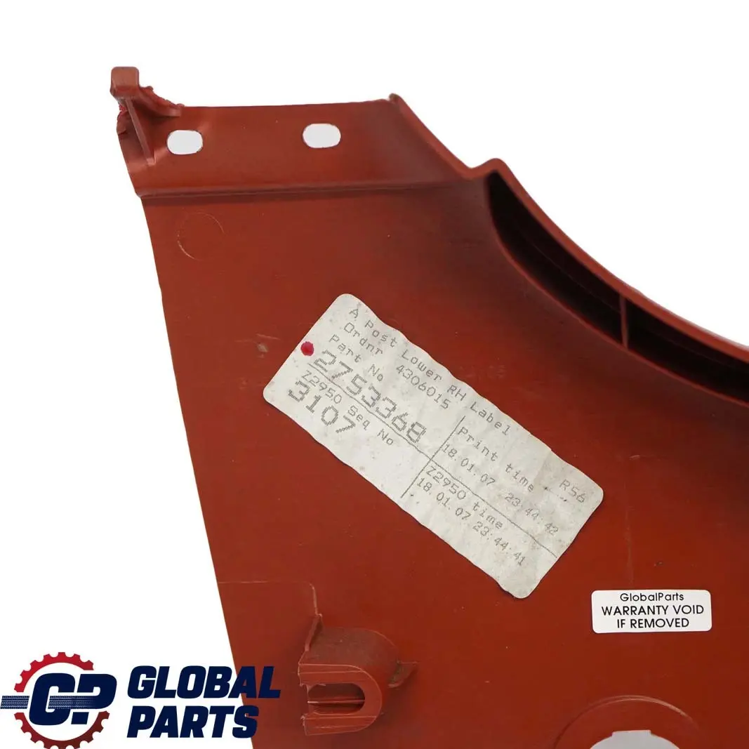 Carenage Lateral Dessous avant Droit Sequoia Red Rouge pour Mini Cooper R56 à propos du numéro de pièce 2753368 Mini Cooper R56 Carenage Lateral Dessous avant Droit Sequoia Red Rouge - SKU 2753368 - Numéro de pièce 2753368