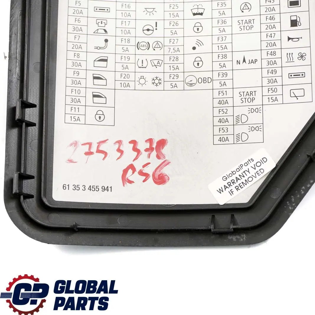 Mini Cooper One R55 R56 Fuse Box Label Trim Entrance Cover Panel Black 3455941 - SKU 2753378 - Part number 2753378