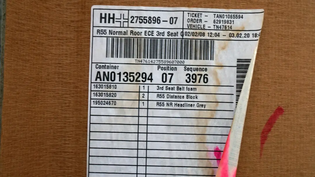 Headlining Roof Lining Rear 3 Seater Hellgrau Grey to BMW MINI Clubman R55 with Part number 2755896 BMW MINI Clubman R55 Headlining Roof Lining Rear 3 Seater Hellgrau Grey - SKU 2755896 - Part number 2755896