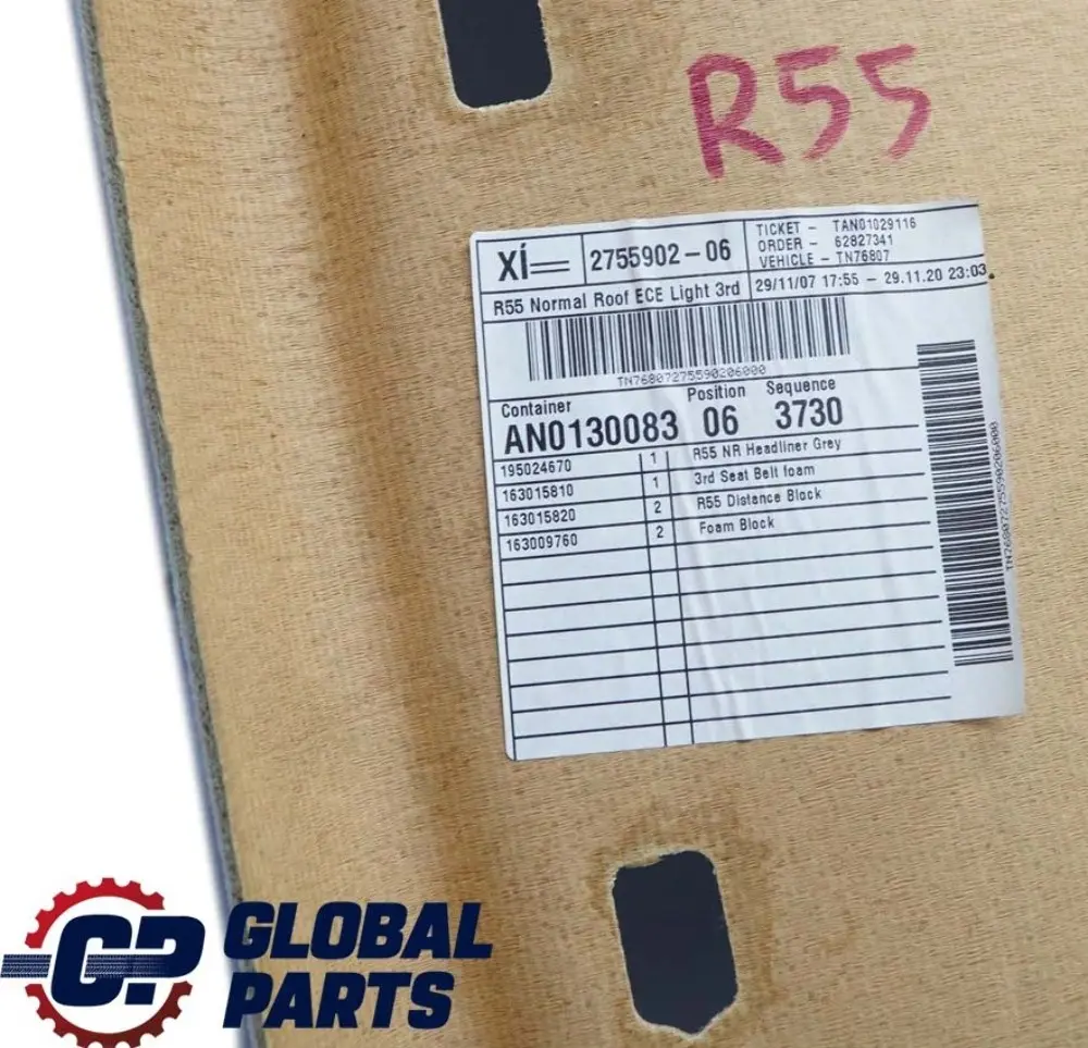 Mini Cooper One R55 Clubman Headlining Roof Lining Hellgrau Light Grey - SKU 2755902 - Part number 2755902
