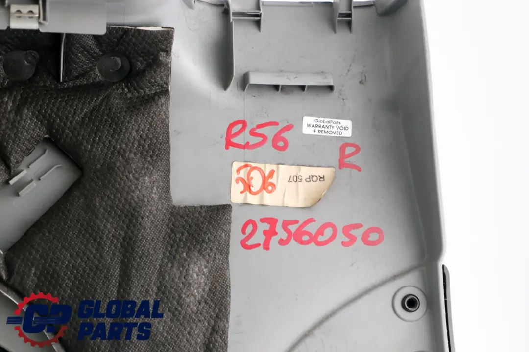 Right O/S Lateral Interior Trim Panel Quarter Gotham Grey to BMW Mini R56 Rear with Part number 2756050 BMW Mini R56 Rear Right O/S Lateral Interior Trim Panel Quarter Gotham Grey - SKU 2756050 - Part number 2756050