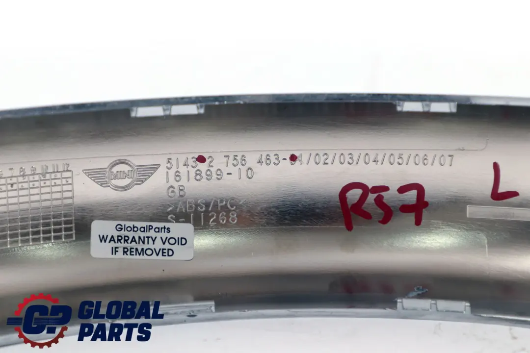 BMW Mini Cooper Cabrio R57 R57N LCI Upper Trim For Rollover Bar Chrome Left N/S - SKU 2756463 - Part number 2757946
