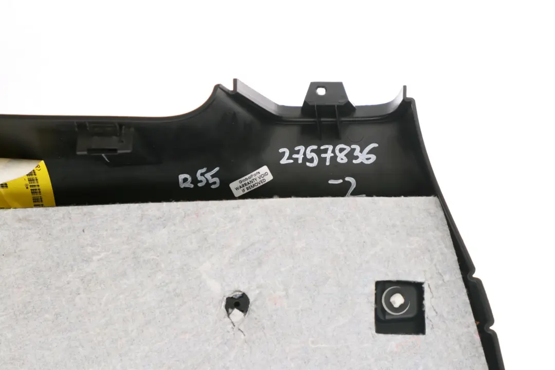 Right O/S Lateral Side Trim Panel Checkered to Mini R55 Clubman S Rear with Part number 2757836 Mini R55 Clubman S Rear Right O/S Lateral Side Trim Panel Checkered - SKU 2757836-2 - Part number 2757836