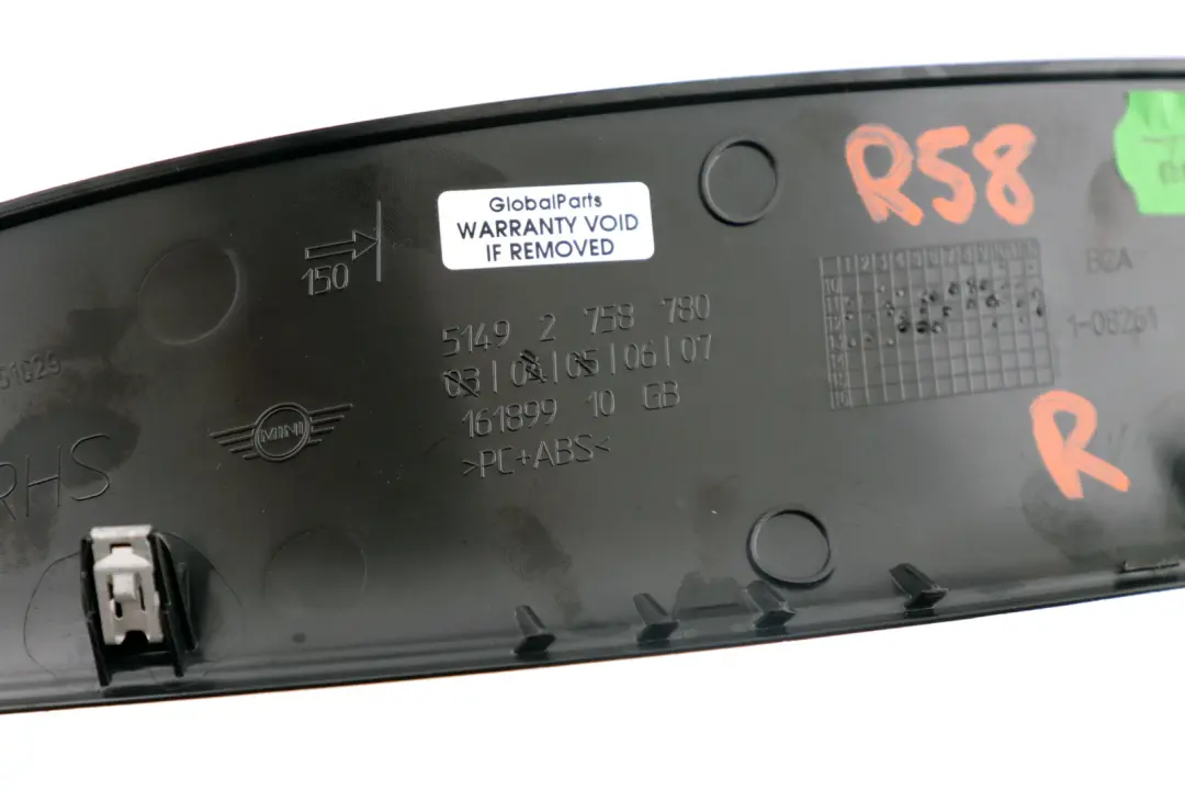 Panneau de garniture de couvercle de coffre droit pour Mini Cooper R58 à propos du numéro de pièce 2758780 Mini Cooper R58 Panneau de garniture de couvercle de coffre droit - SKU 2758780 - Numéro de pièce 2758780
