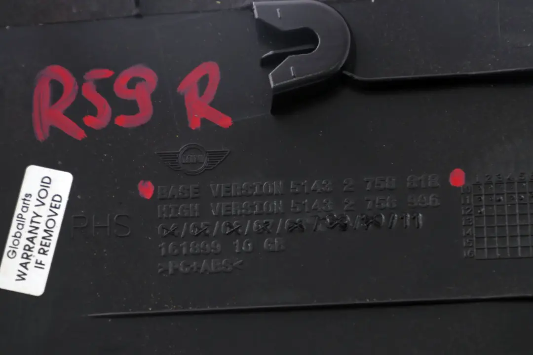 Descapotable Columna A derecha Negro para Mini Cooper R59 con número de pieza 2758818 Mini Cooper R59 Descapotable Columna A derecha Negro - SKU 2758818 - Número de pieza 2758818