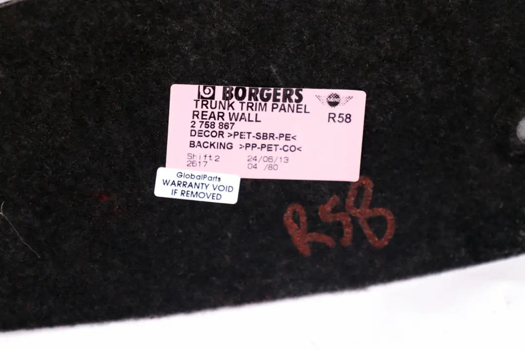 Trennwandverkleidung für hintere Kofferraumklappe für MINI Cooper R58 mit Teilenummer 2758867 MINI Cooper R58 Trennwandverkleidung für hintere Kofferraumklappe - SKU 2758867 - Teilenummer 2758867